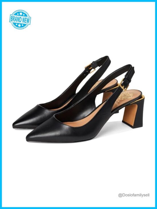 Shoes - Leather Pointed Toe Slingback Block Heel Pump for Formal Occasions